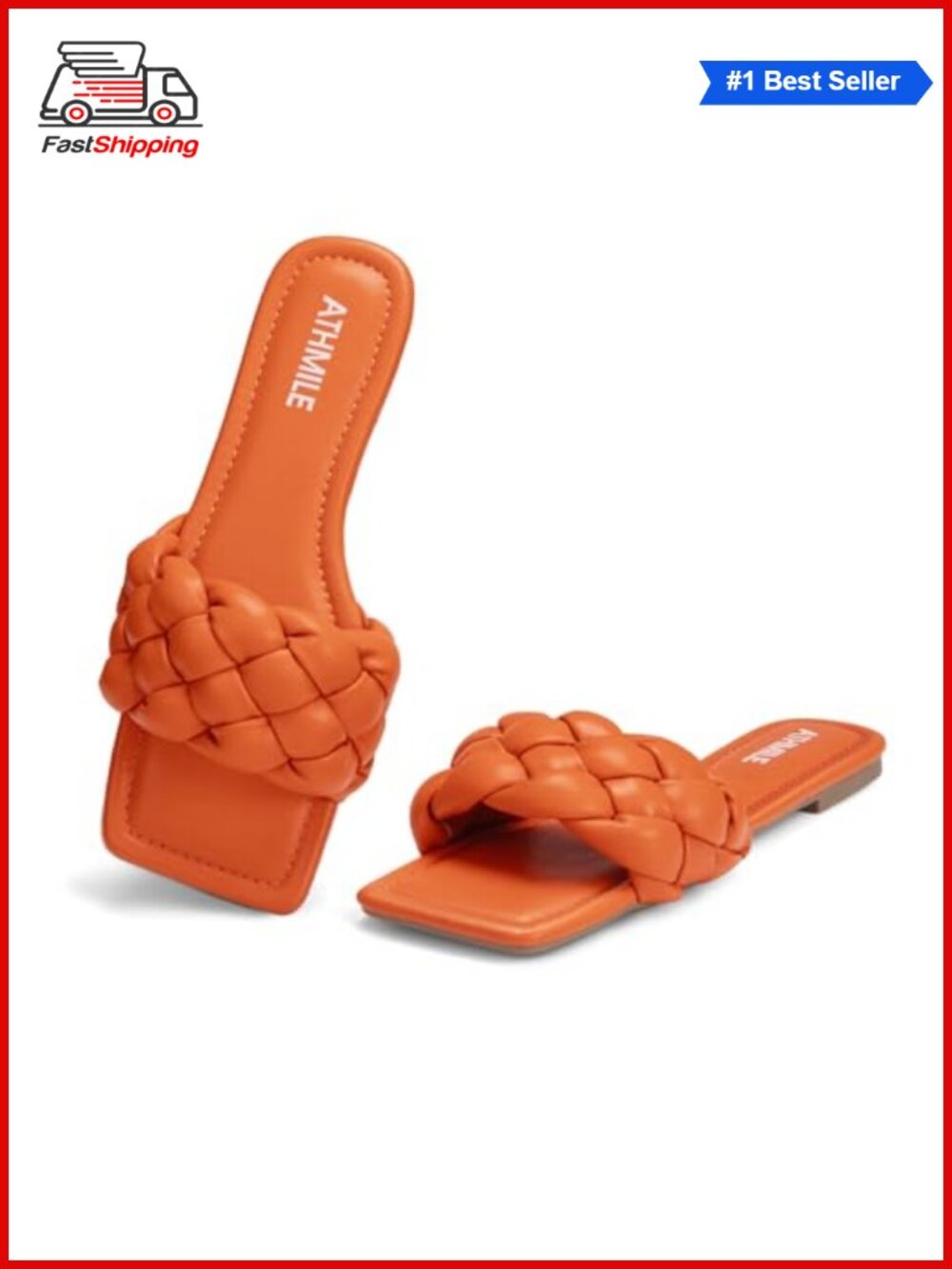 ✨Square Open Toe Braided Slide Sandals Memory Foam Non-Slip Flat Summer Beach